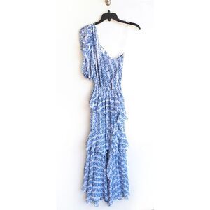 Misa Blue And White Floral One Shoulder Dress